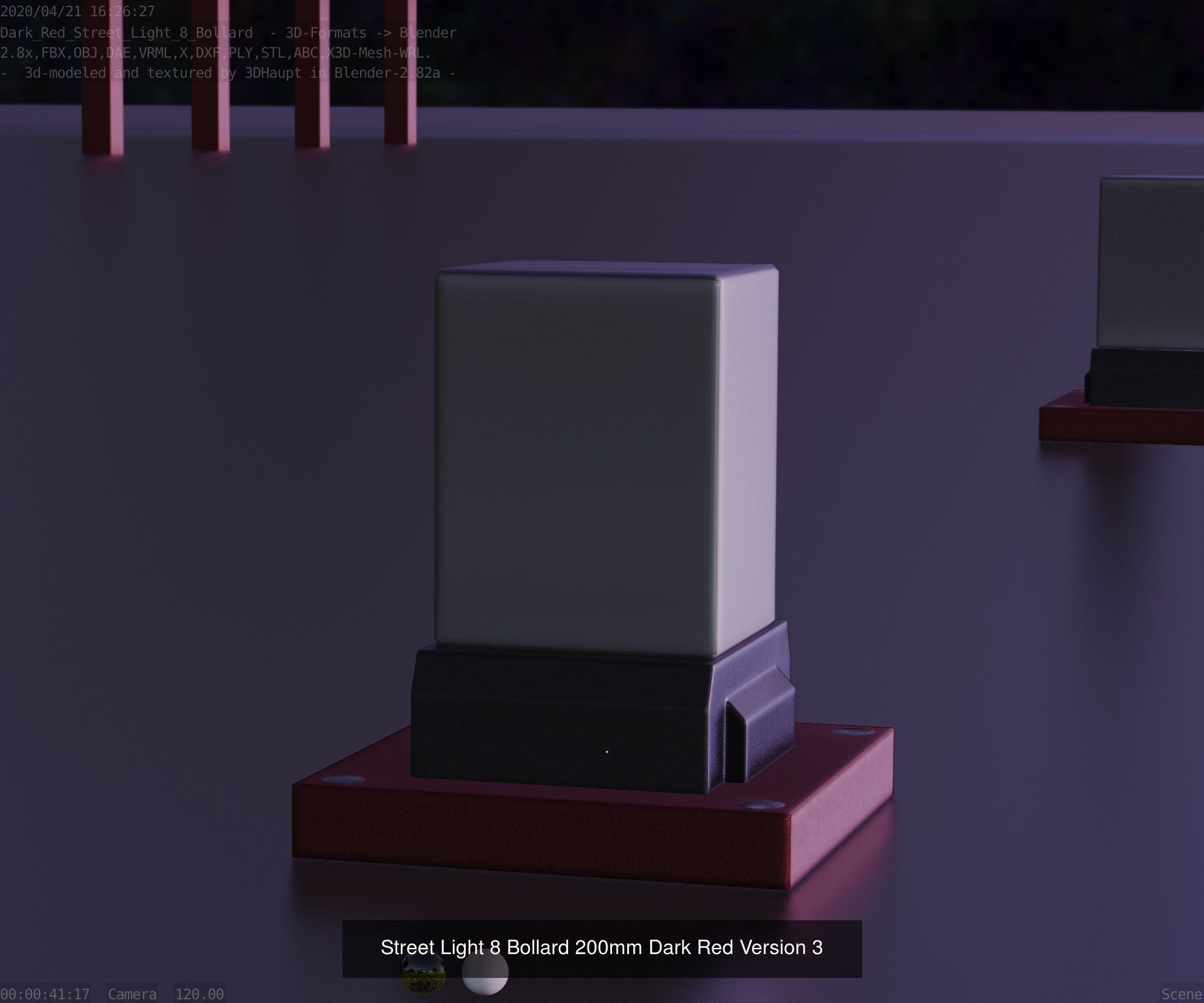 Street Light 8 Bollard Dark Red Version 3D Model Collection_11