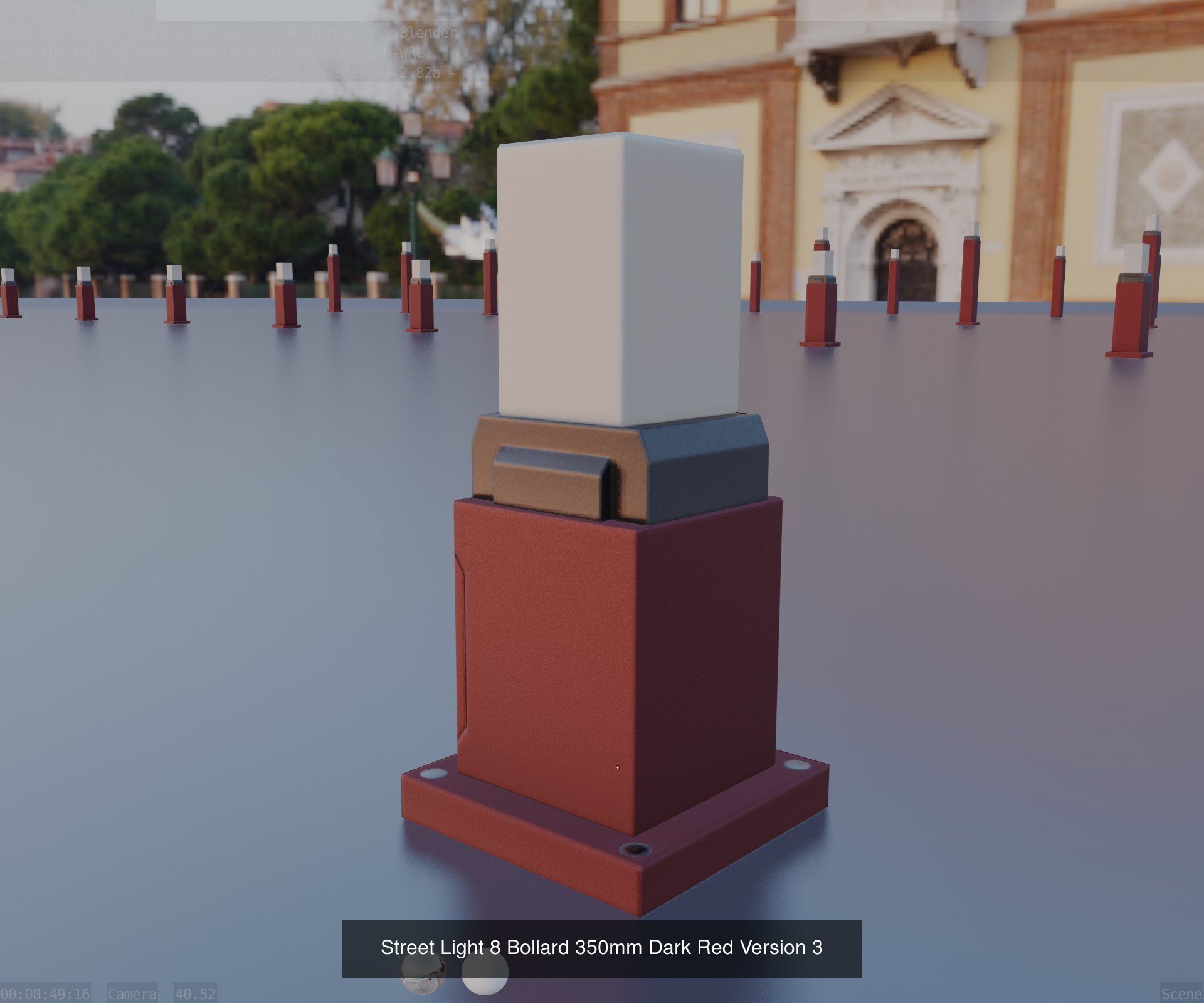 Street Light 8 Bollard Dark Red Version 3D Model Collection_12