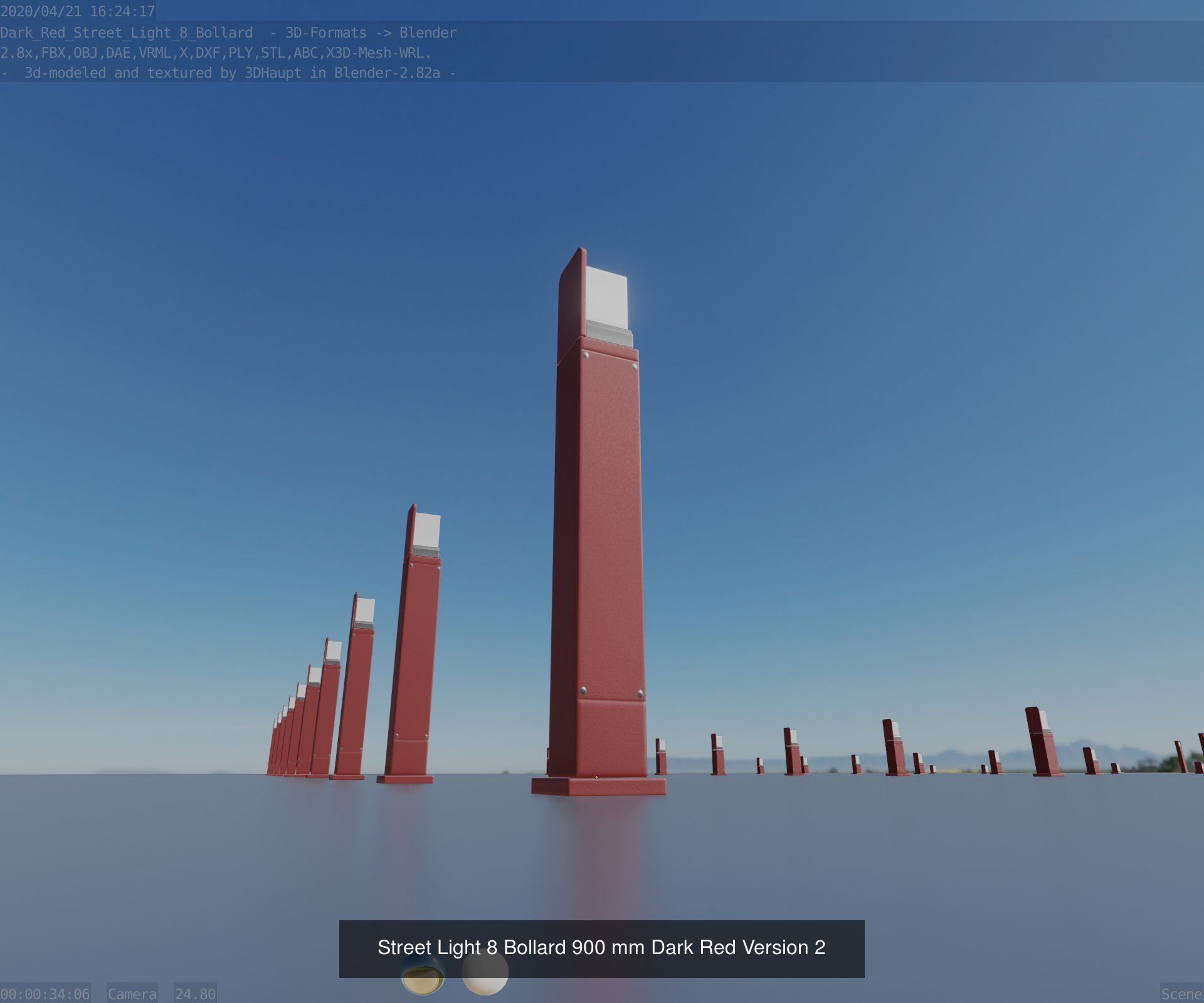 Street Light 8 Bollard Dark Red Version 3D Model Collection_9