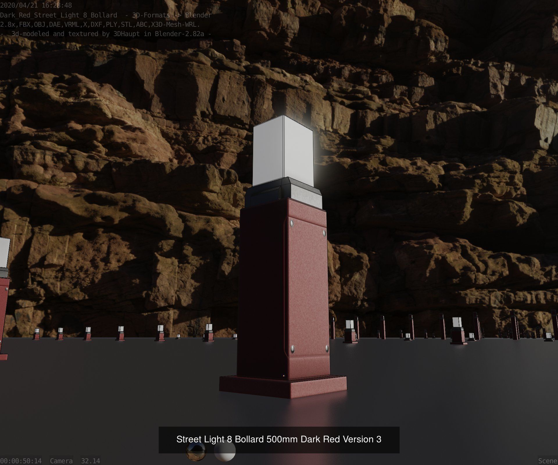 Street Light 8 Bollard Dark Red Version 3D Model Collection_13