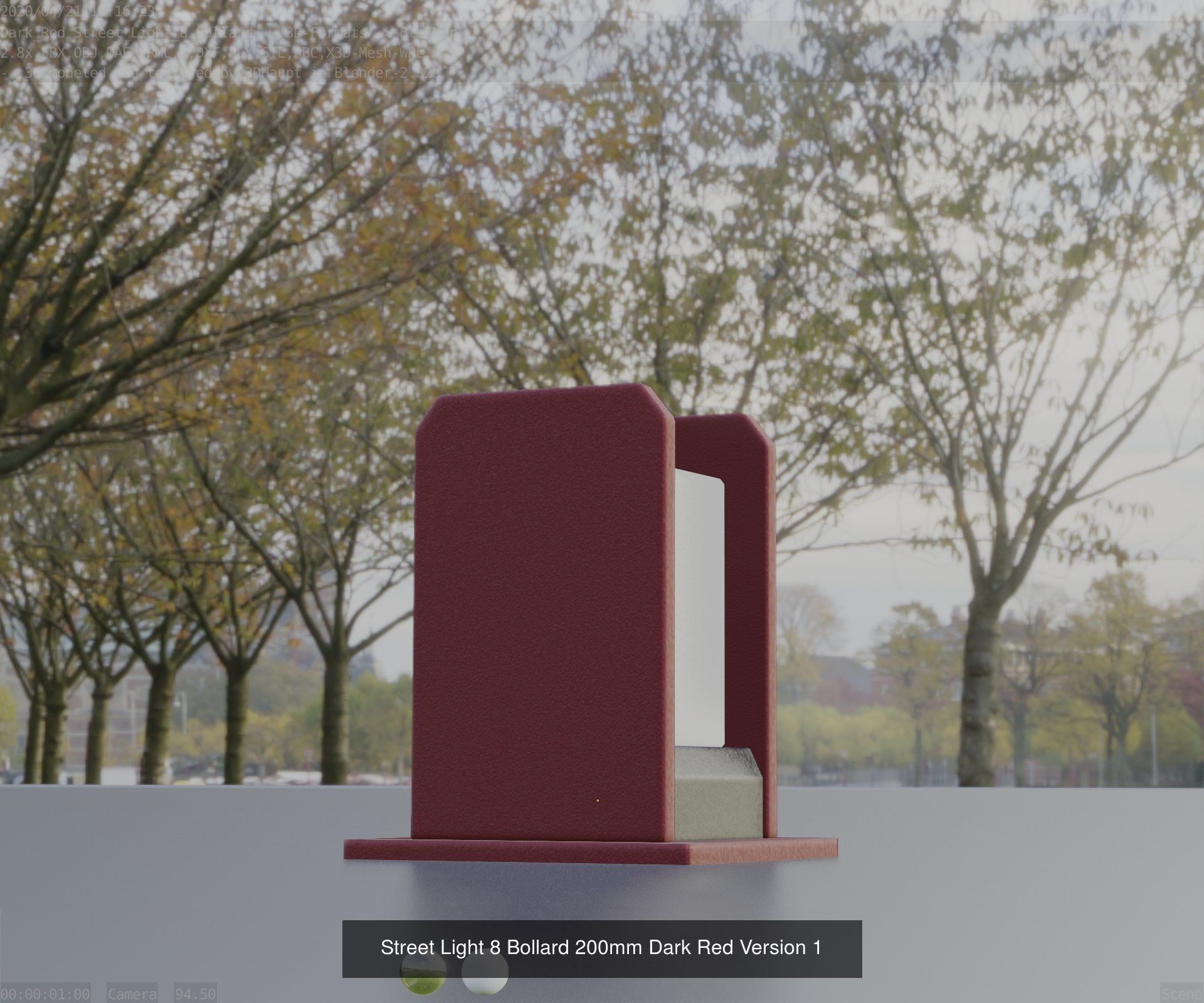 Street Light 8 Bollard Dark Red Version 3D Model Collection_1