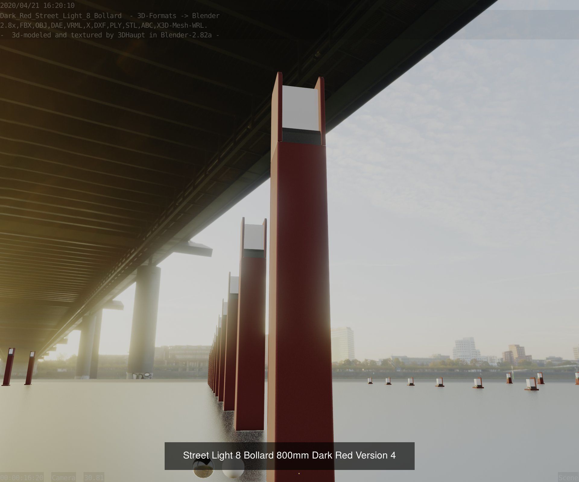 Street Light 8 Bollard Dark Red Version 3D Model Collection_5