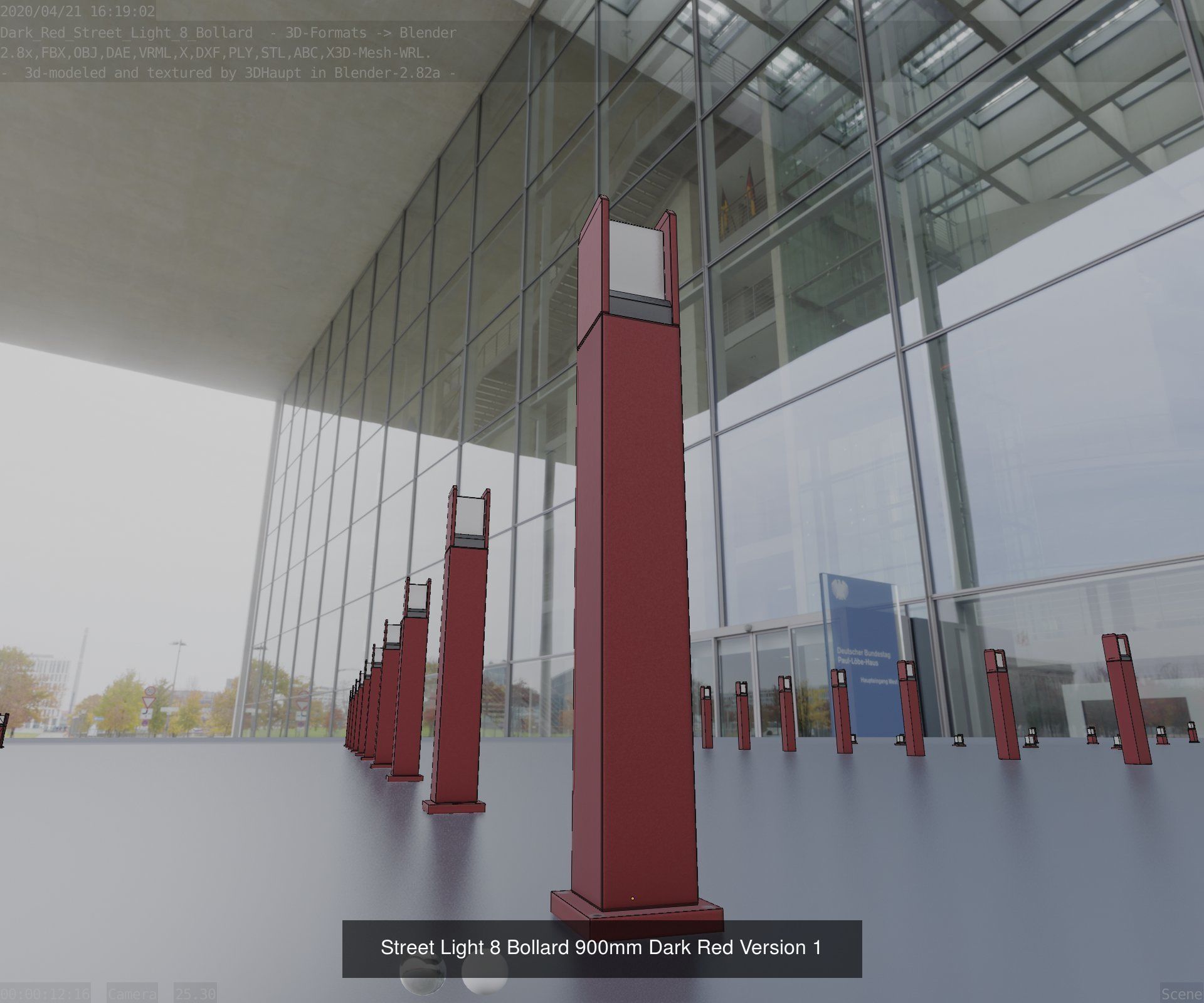 Street Light 8 Bollard Dark Red Version 3D Model Collection_4