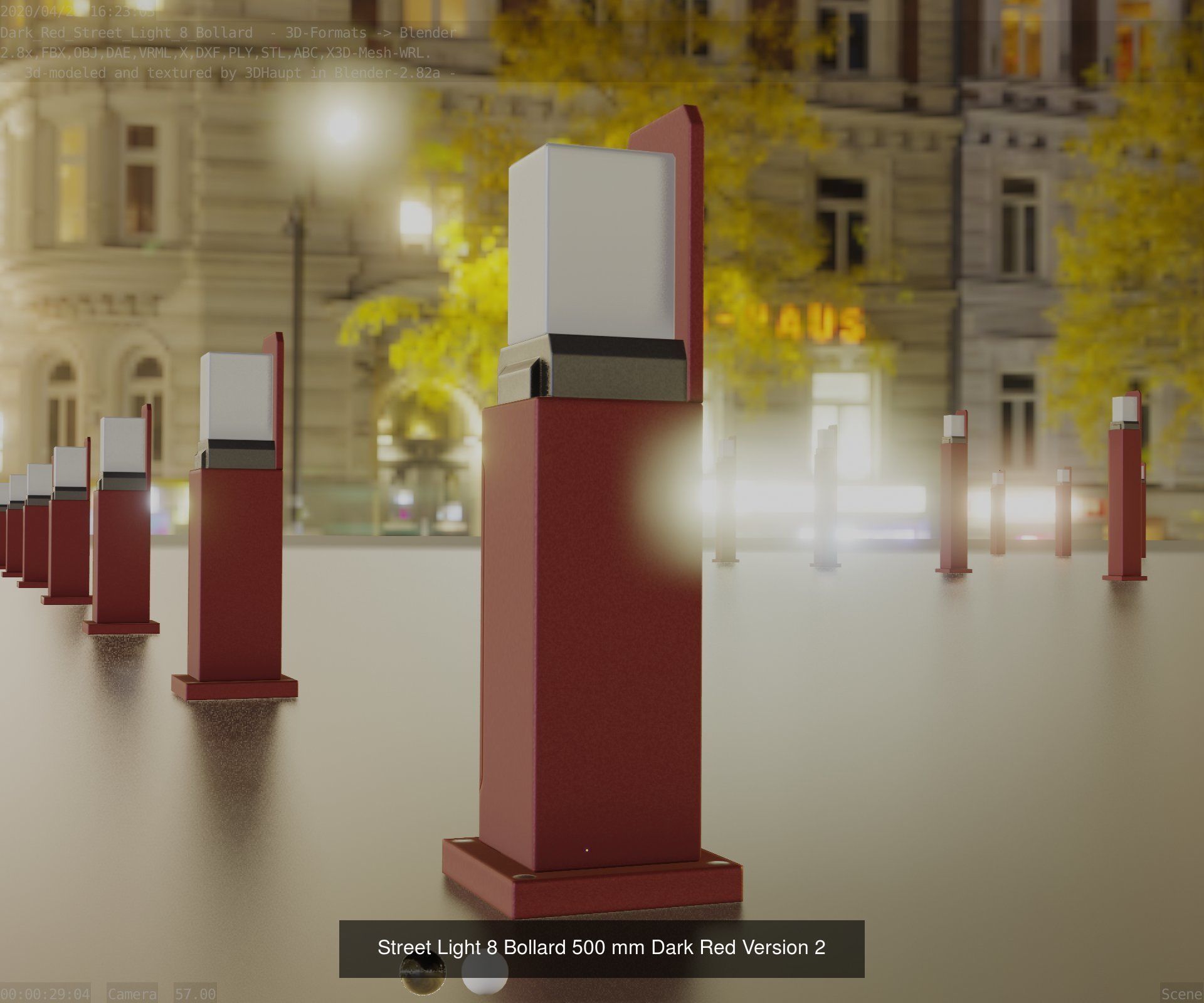 Street Light 8 Bollard Dark Red Version 3D Model Collection_8