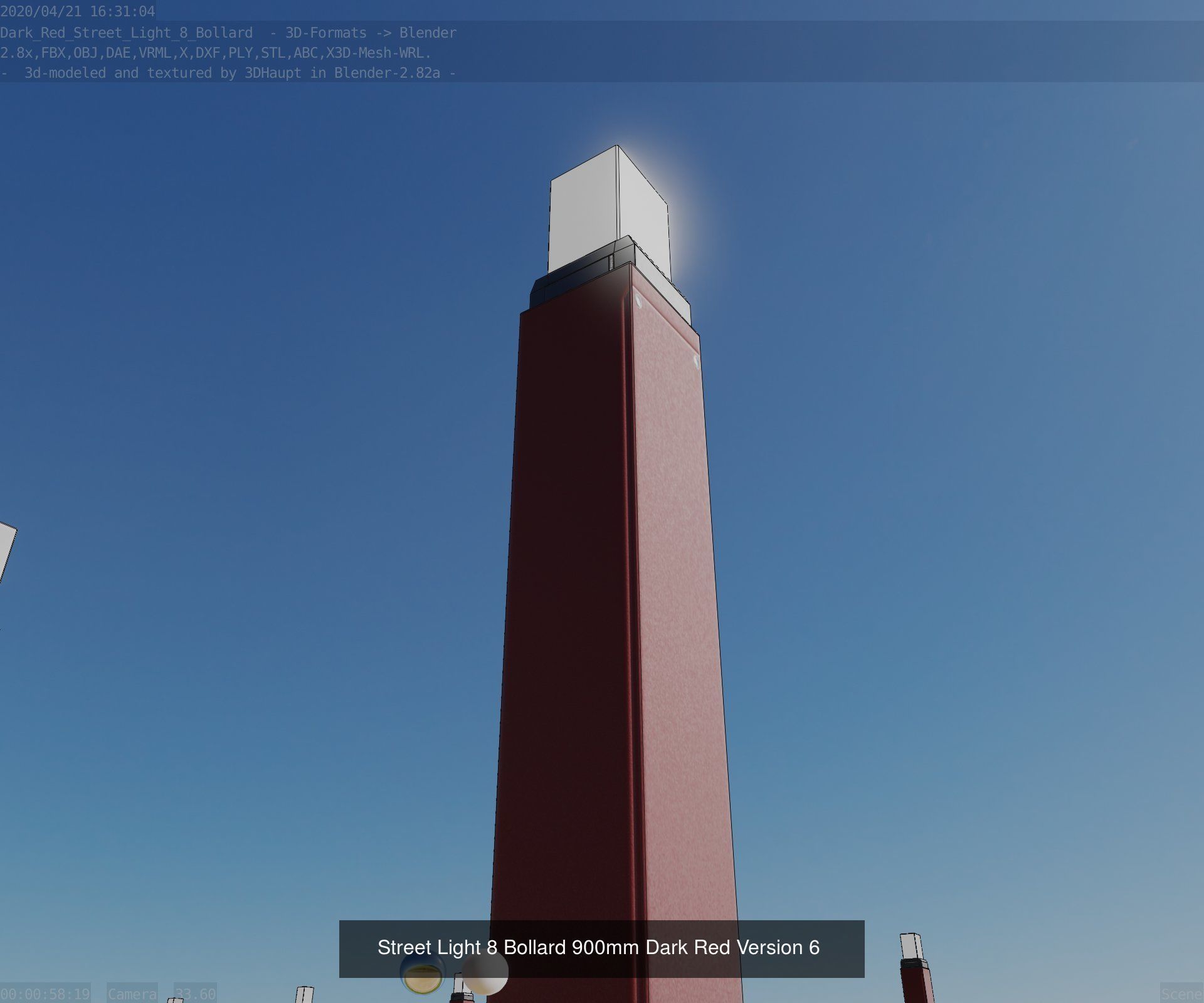 Street Light 8 Bollard Dark Red Version 3D Model Collection_15