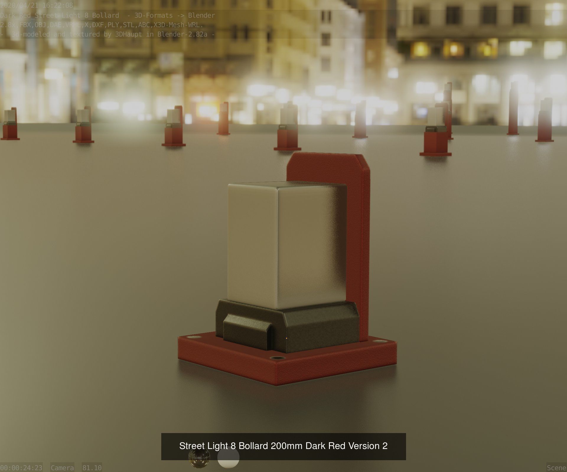 Street Light 8 Bollard Dark Red Version 3D Model Collection_6