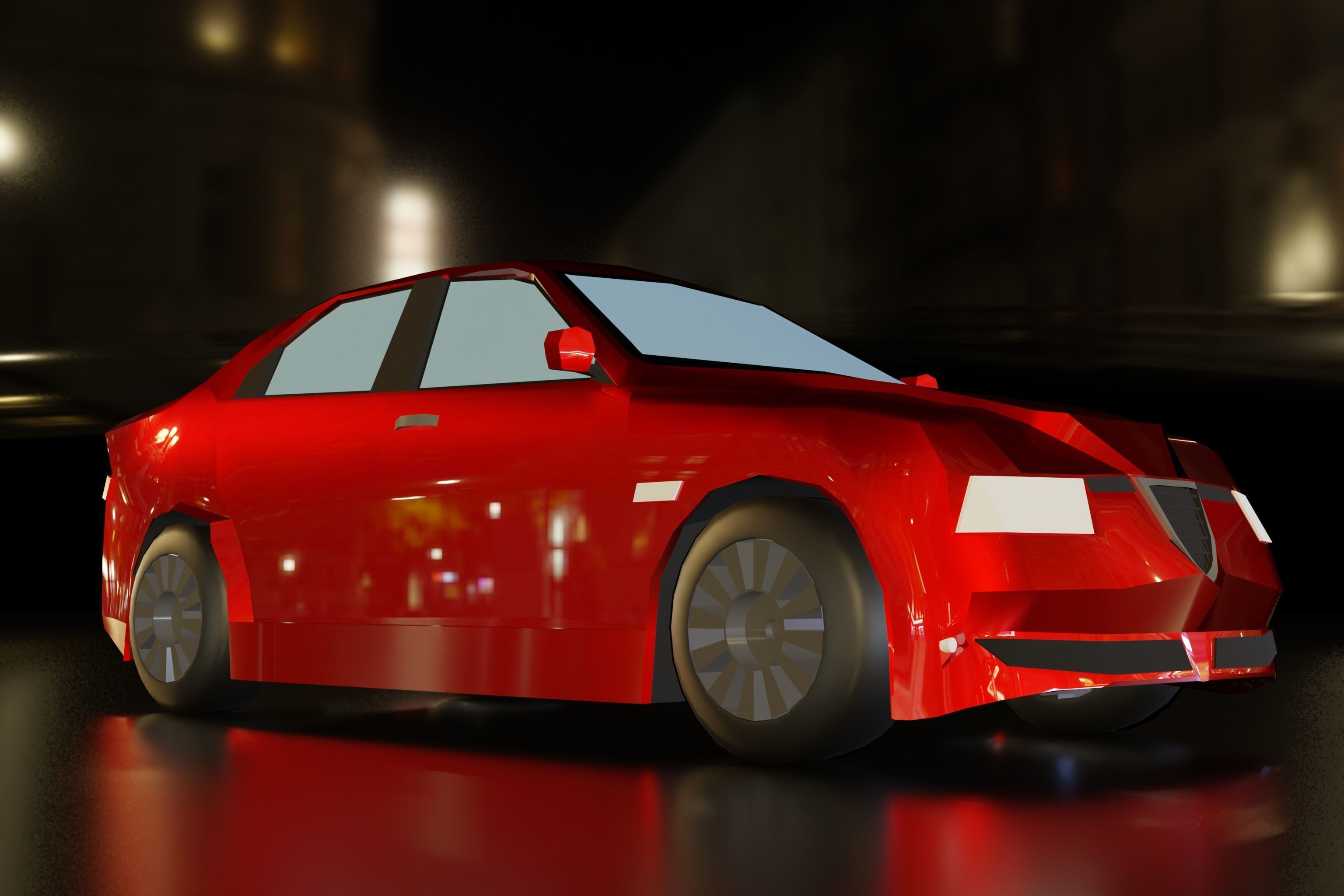 Red Car lowpoly Low-poly 3D model_6