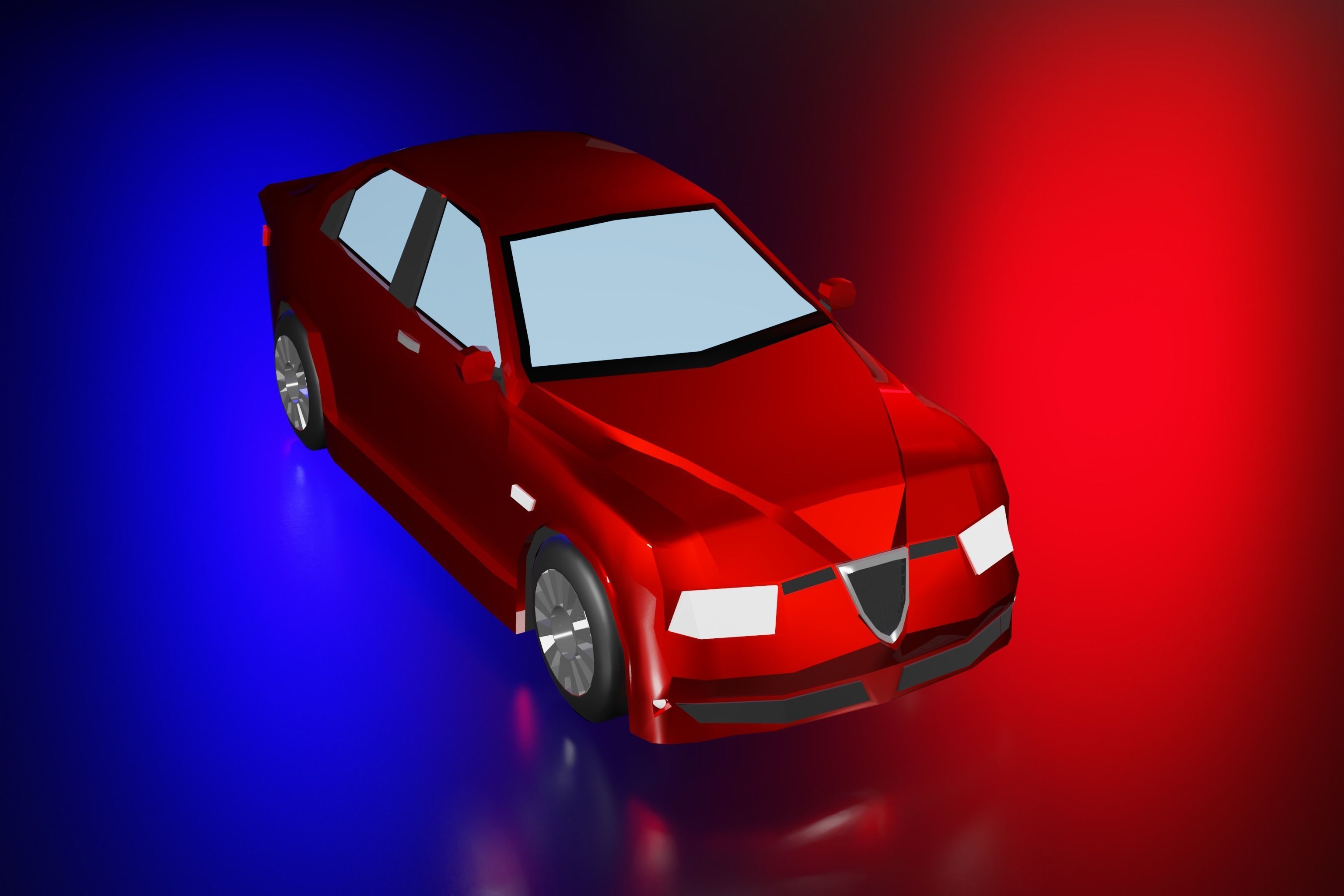 Red Car lowpoly Low-poly 3D model_5