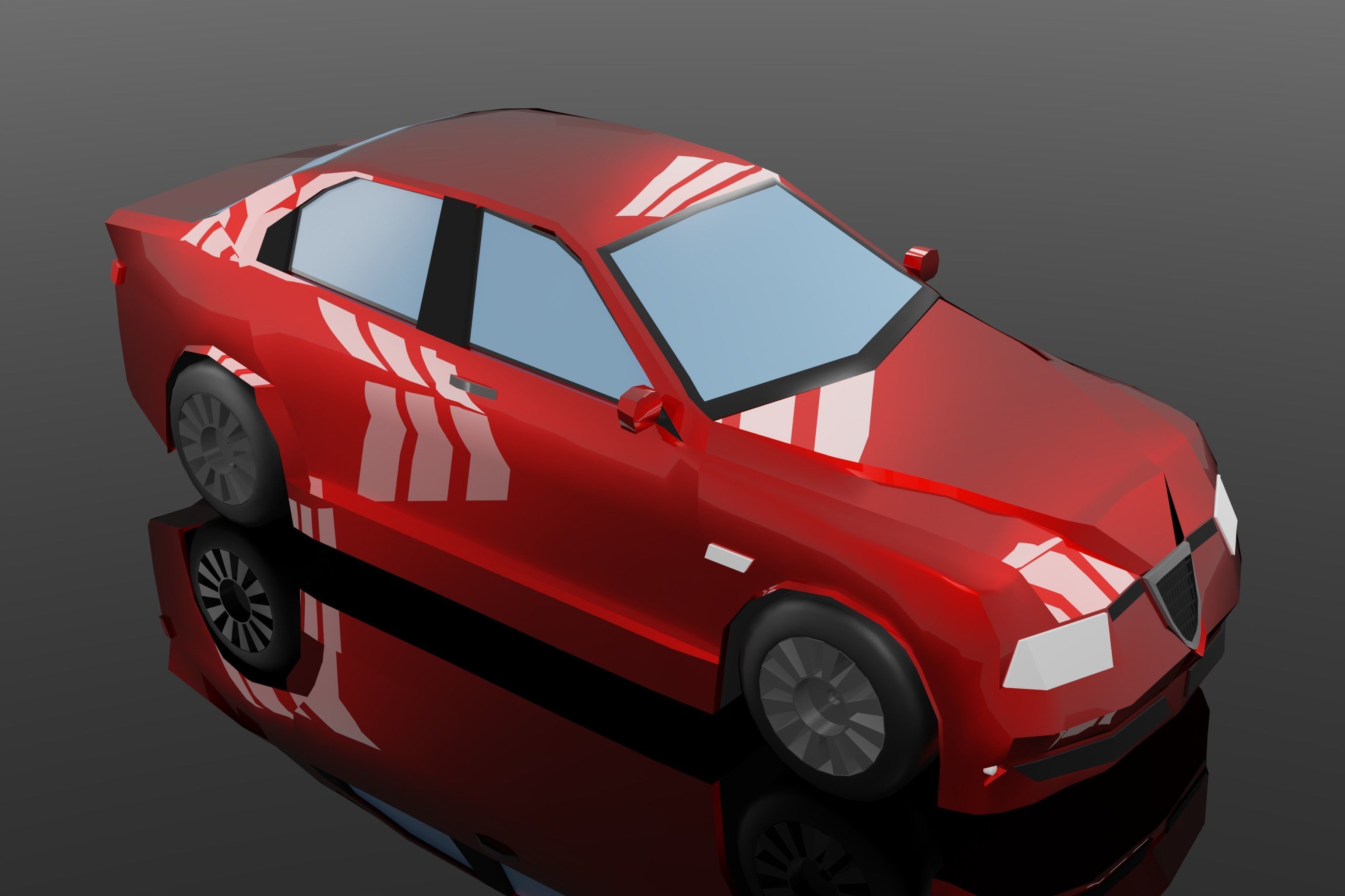 Red Car lowpoly Low-poly 3D model_4