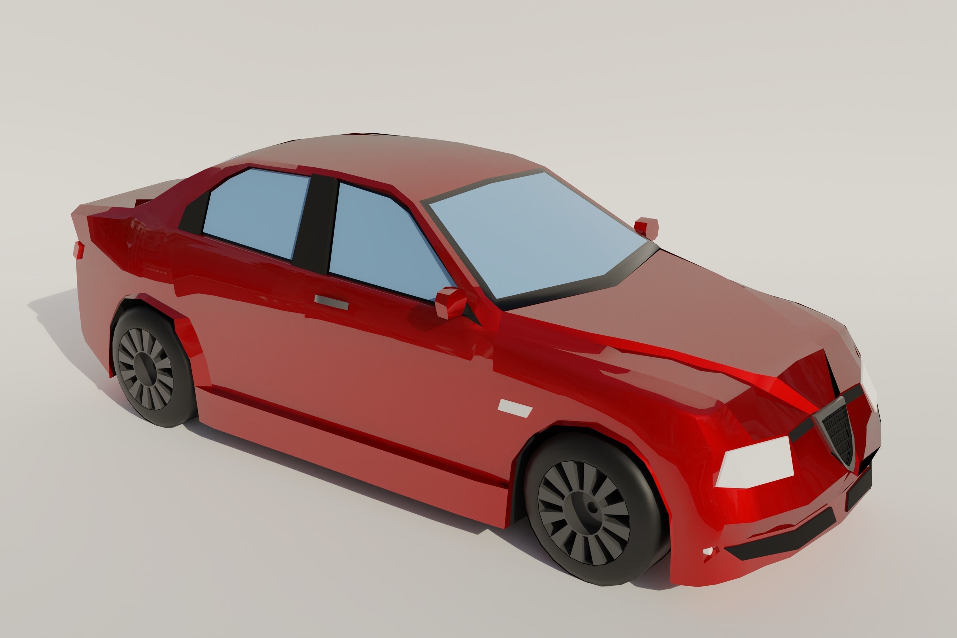 Red Car lowpoly Low-poly 3D model_2