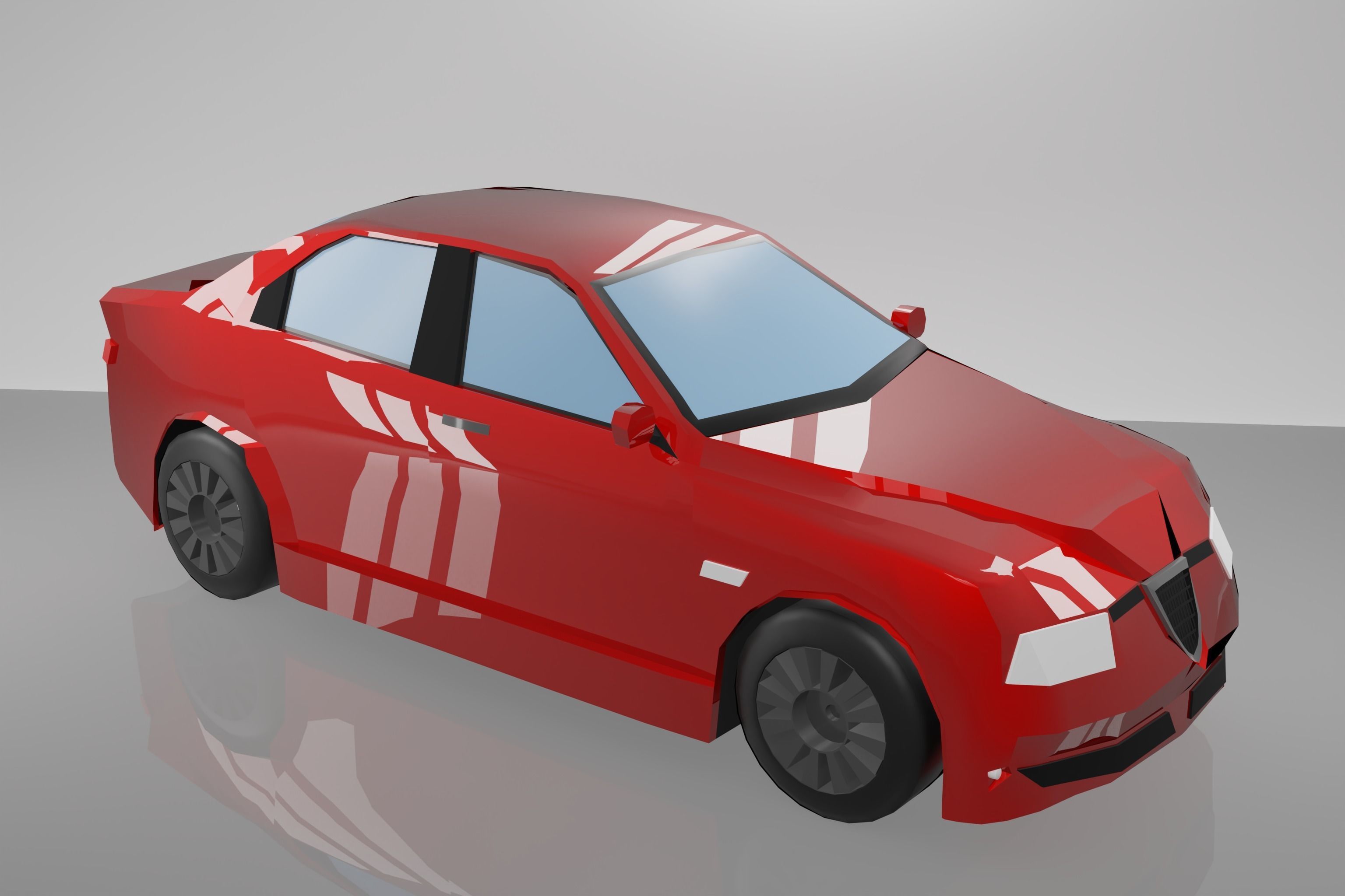 Red Car lowpoly Low-poly 3D model_3