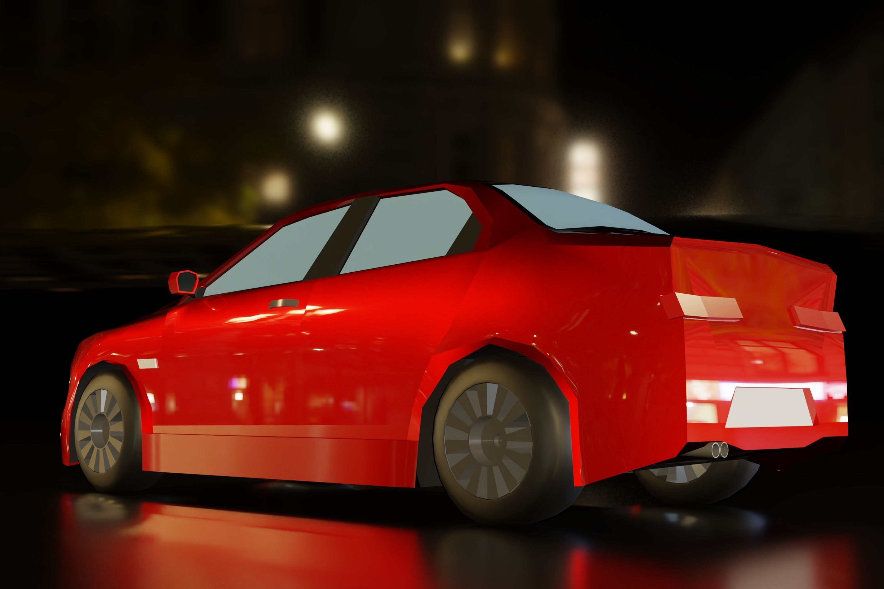 Red Car lowpoly Low-poly 3D model_7