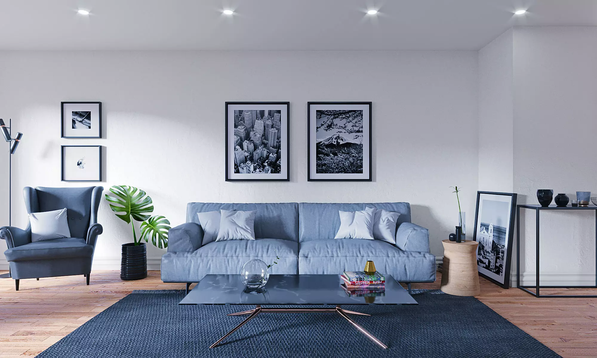 White Living Room Interior scene 3D model