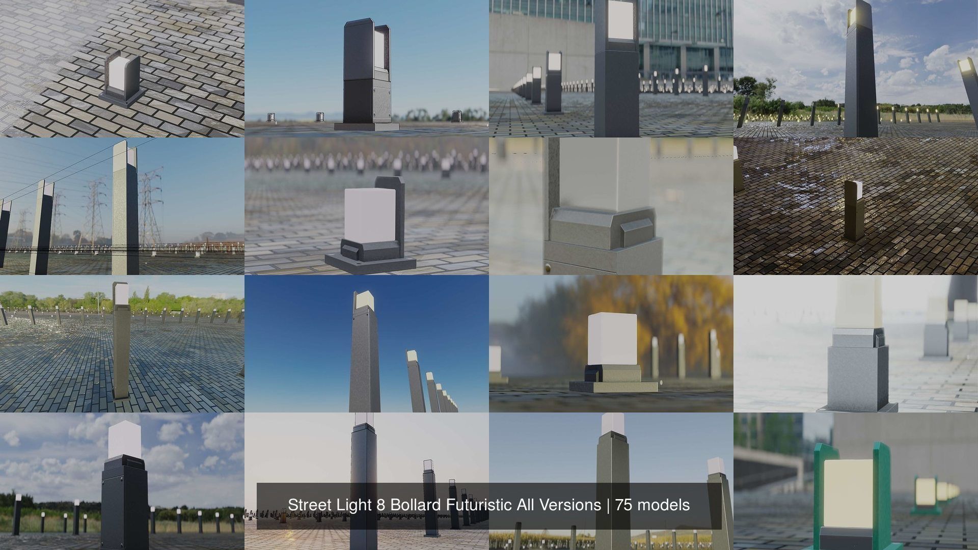 Street Light 8 Bollard All Versions 3D Model Collection_2
