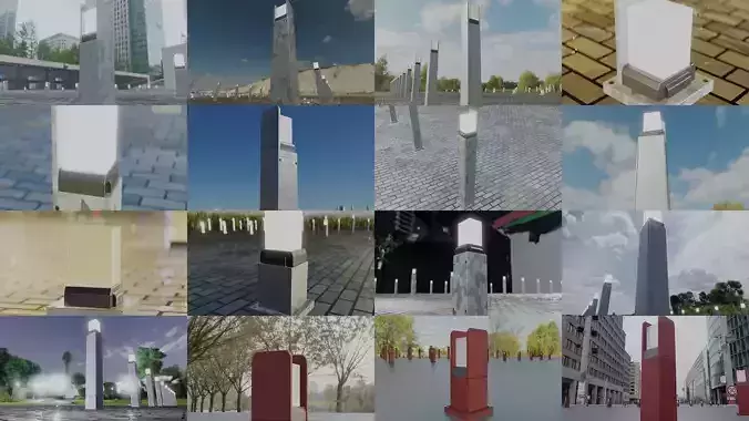 Street Light 8 Bollard All Versions 3D Model Collection