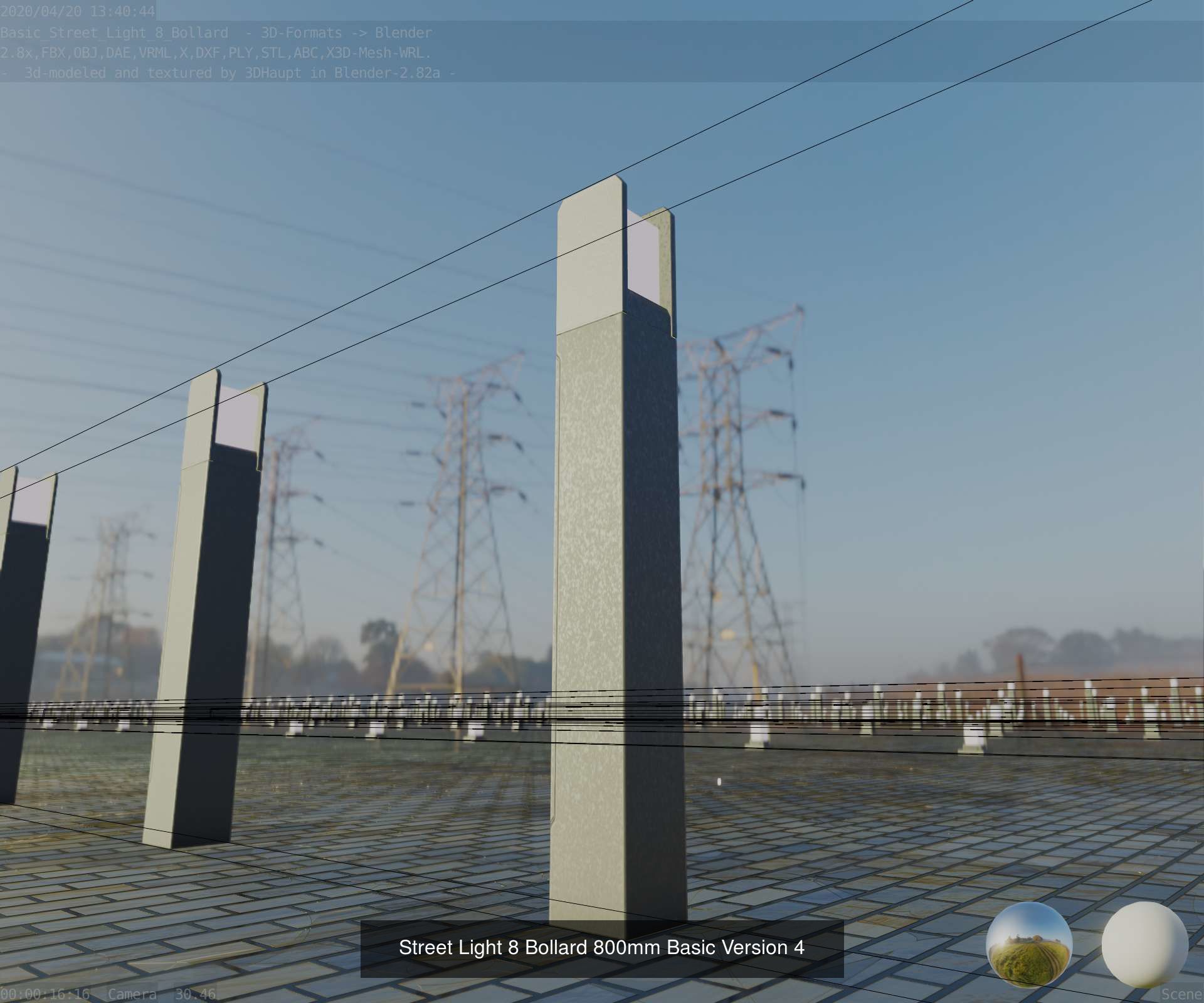 Street Light 8 Bollard All Versions 3D Model Collection_9