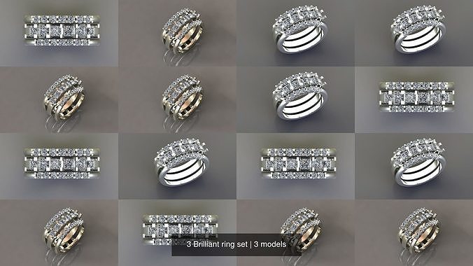 3 Brilliant ring set 3D Model Collection