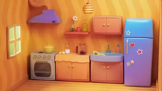 Cartoon Kitchen --- Room House Low-poly 3D model