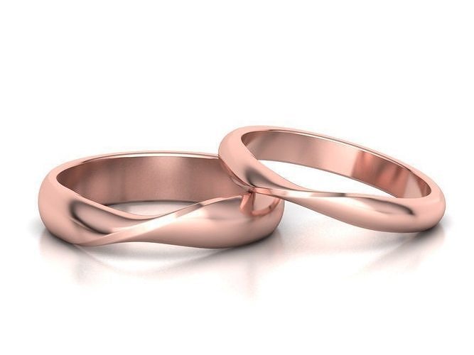 Dshaped Mobius Wedding bands set  3D Model Collection