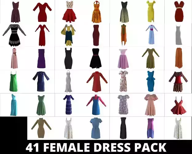 Collection of 41 female Dresses For Avatar AR VR Modelling 