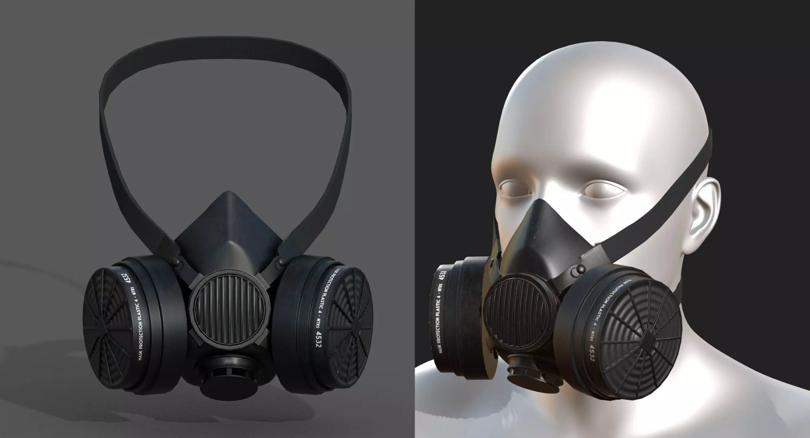 Gas mask protection futuristic fantasy human isolated Black Low-poly 3D model_0
