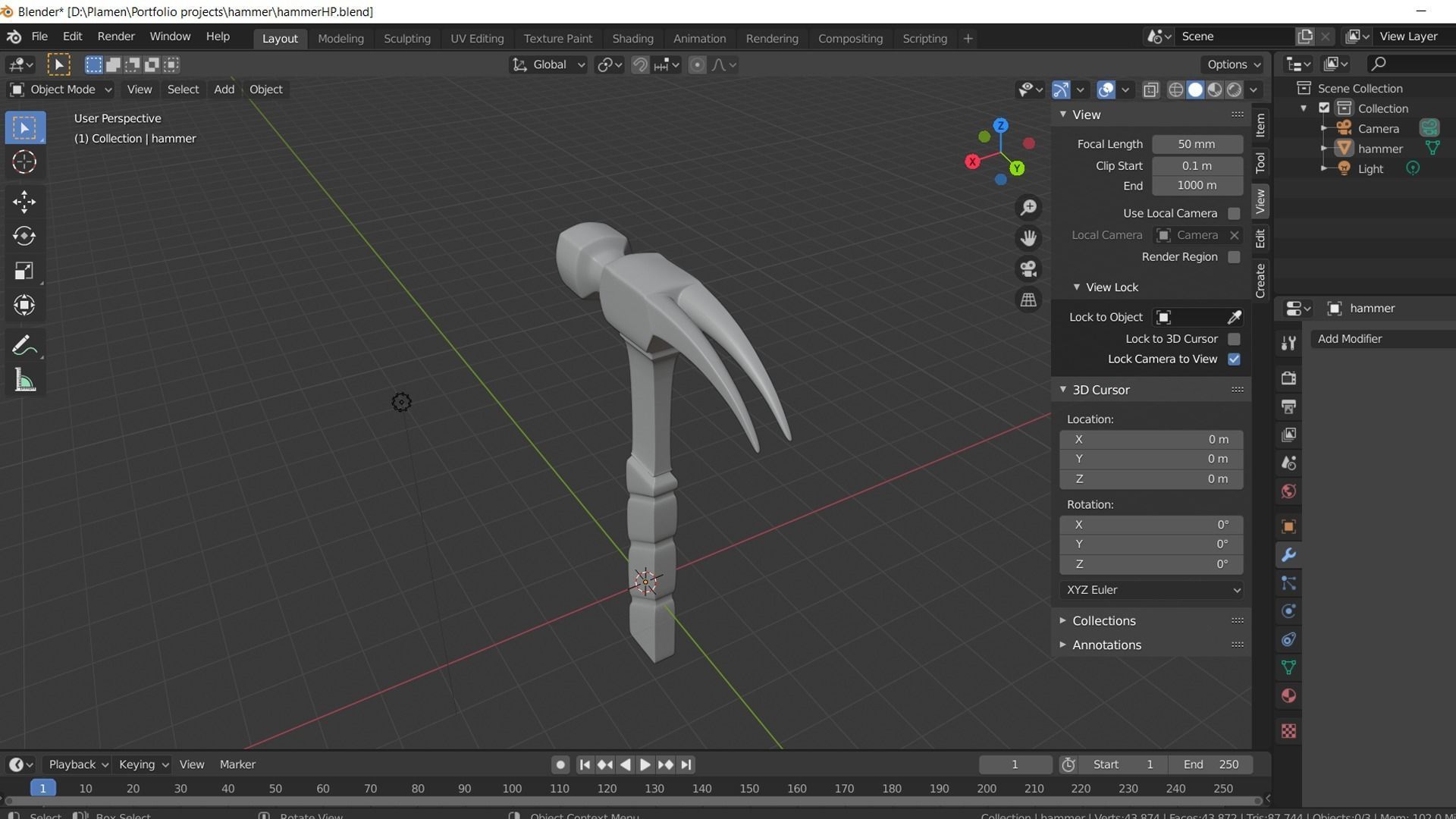 3d Hammer low poly and high poly Free low-poly 3D model_3