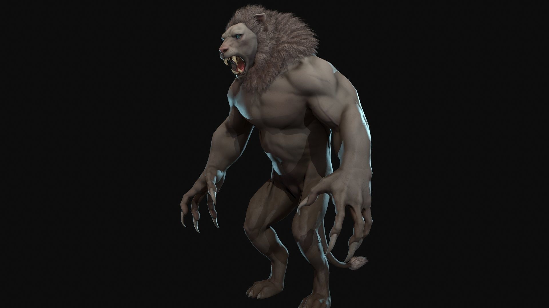 Humanoid Lion - Rigged - Animated - Game Ready Low-poly 3D model_10