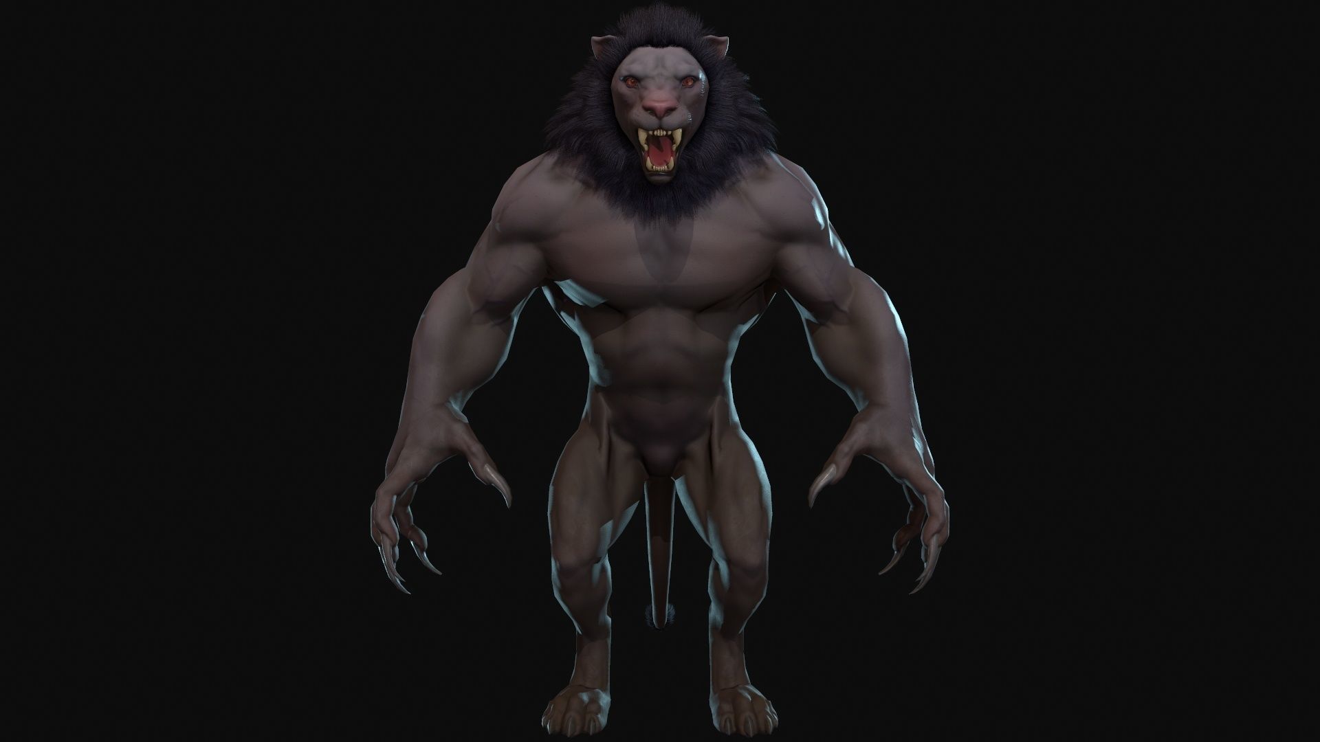 Humanoid Lion - Rigged - Animated - Game Ready Low-poly 3D model_3