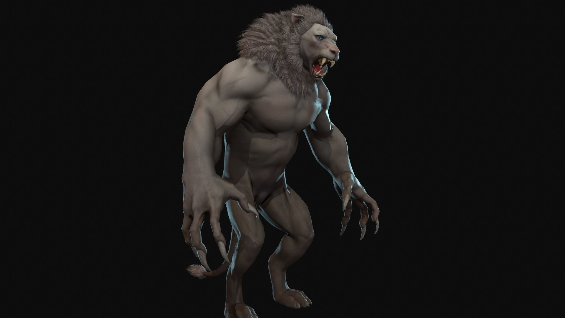 Humanoid Lion - Rigged - Animated - Game Ready Low-poly 3D model_4