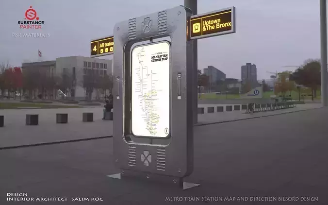 Subway Train Station Map and Direction sign billboard 3D model Low-poly 3D model