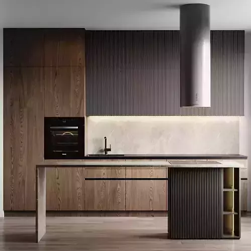 Kitchen 3 modern with wooden cabinets 3D model