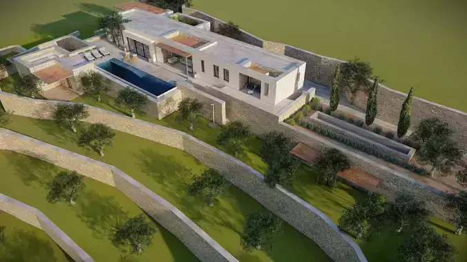 landscape water pool contours summer house sketchup lumion file 3D model