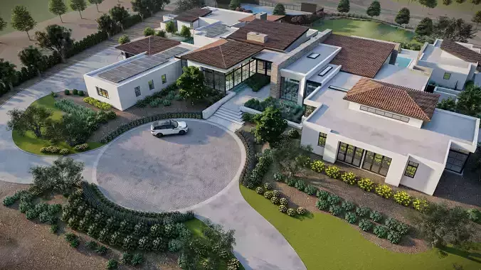 luxury Residence Landscape sketchup model and render water pool 3D model