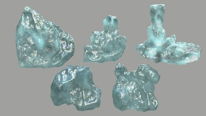 Rock Set piece of aquamarine Low-poly 3D model