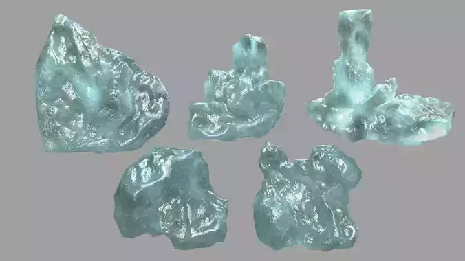 Rock Set piece of aquamarine Low-poly 3D model