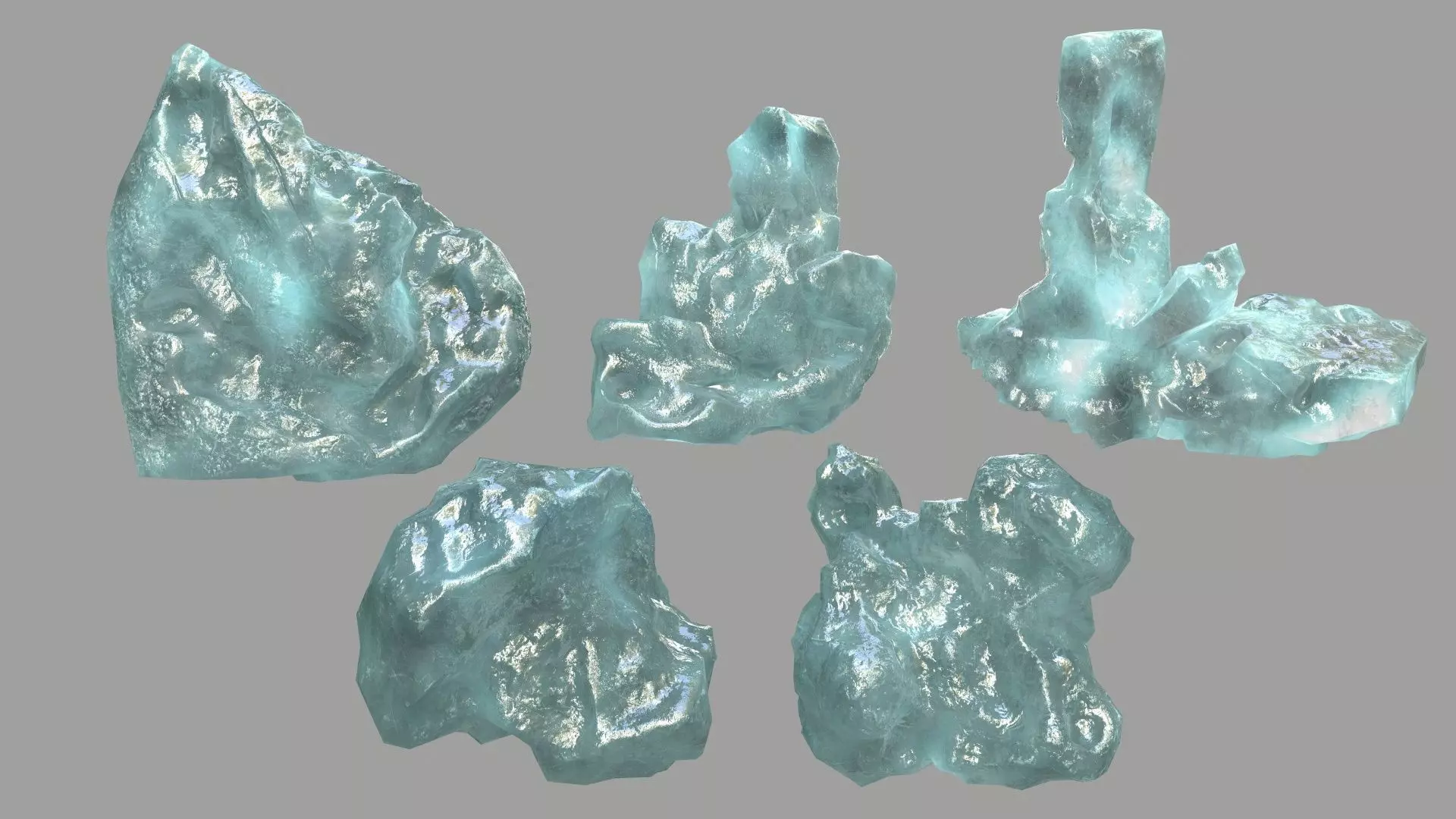 Rock Set piece of aquamarine Low-poly 3D model_0