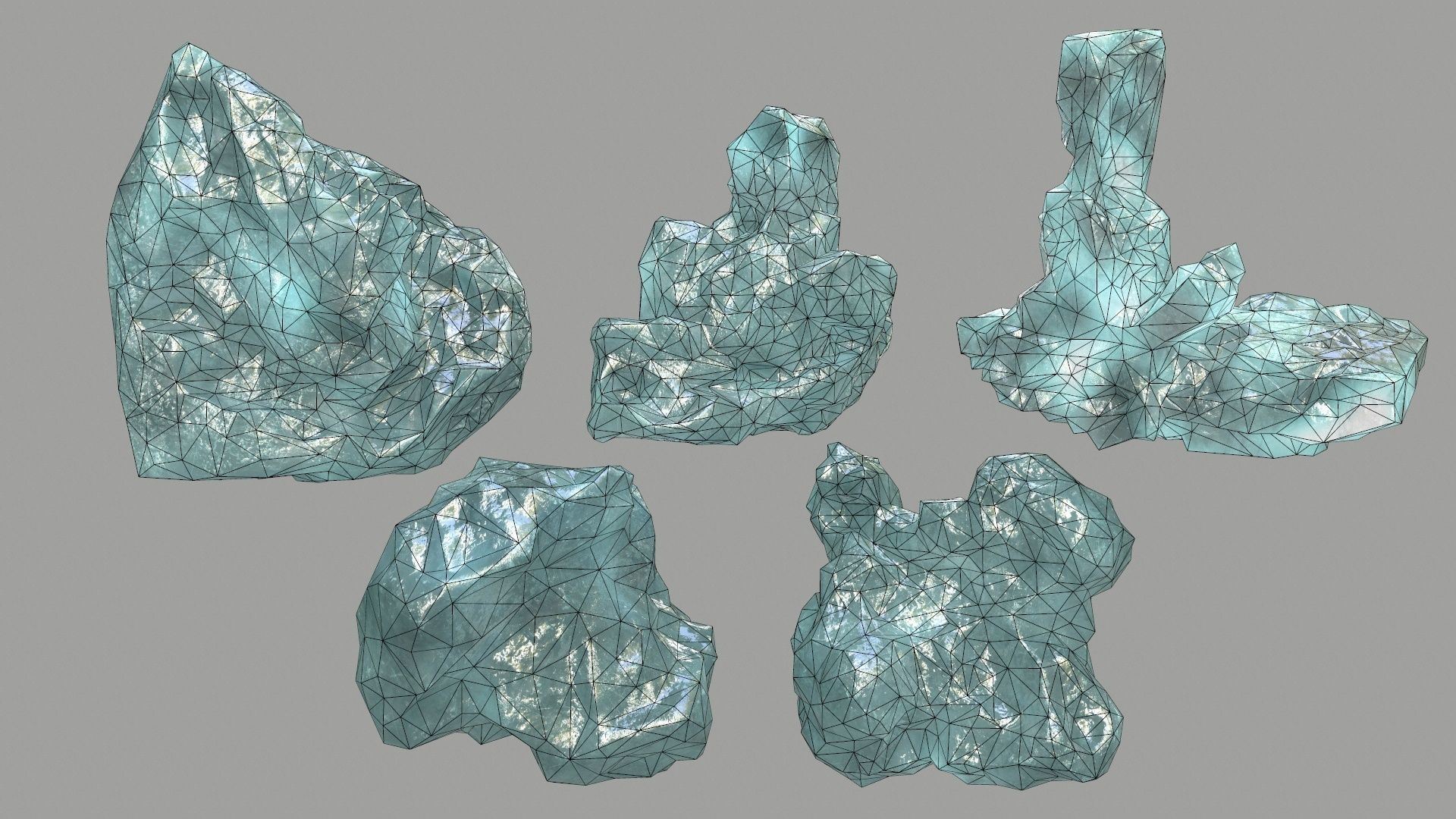 Rock Set piece of aquamarine Low-poly 3D model_1