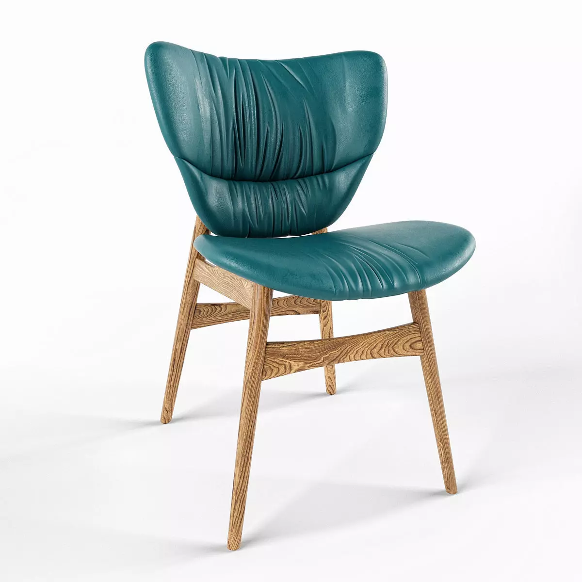 Dumbo teal leather chair with wooden legs 3D model