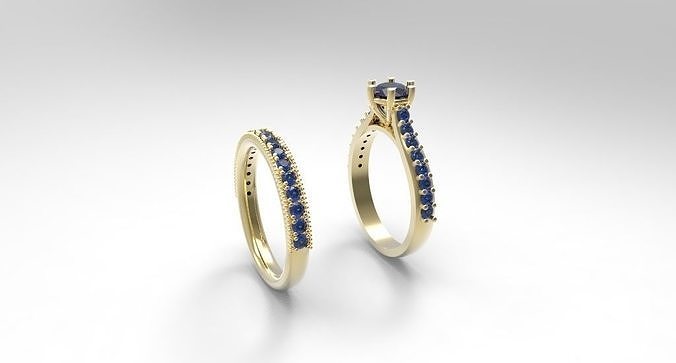 Argollas gold engagement ring with sapphires 3D print model
