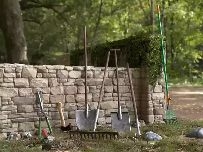 gardening hand tools axe rake shovel