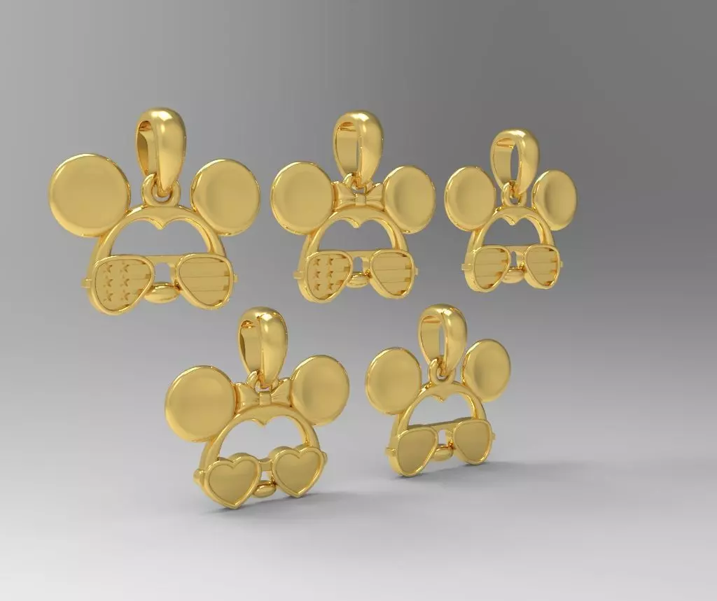 Pendant Mickey Mouse with sunglasses Set 5 pcs 3D print model_0