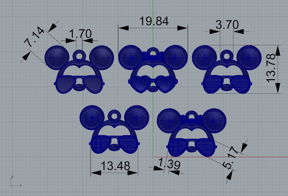 Pendant Mickey Mouse with sunglasses Set 5 pcs 3D print model_27