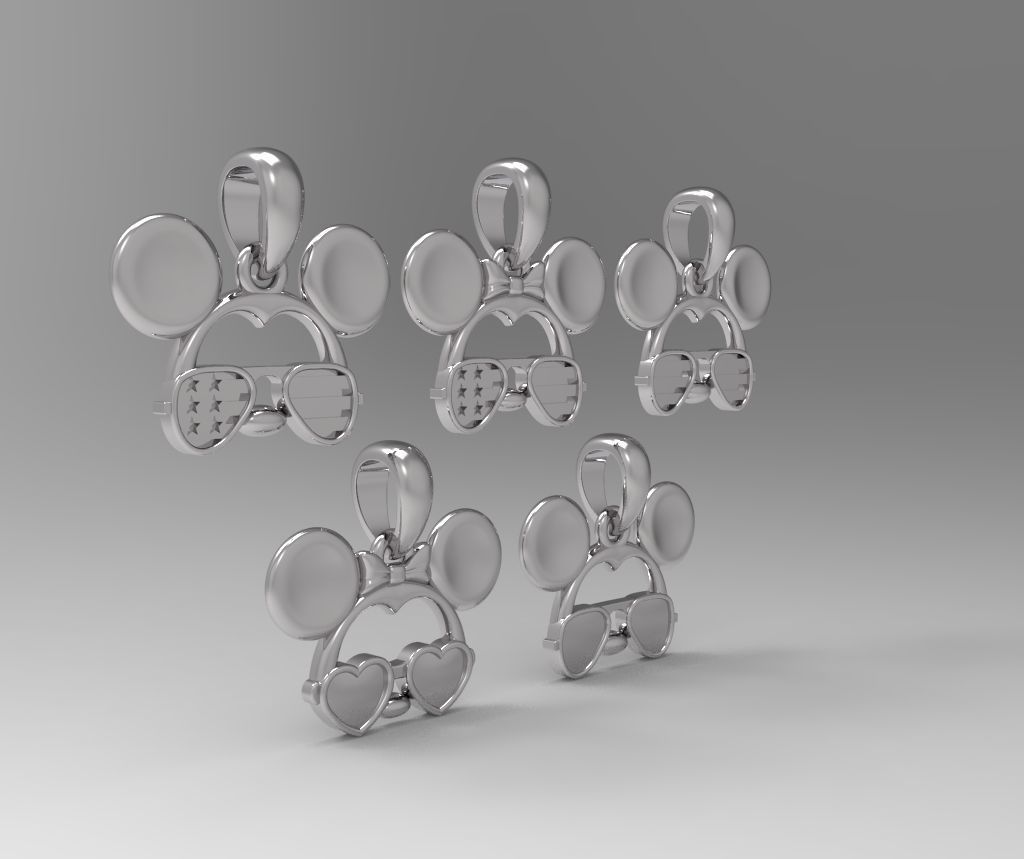 Pendant Mickey Mouse with sunglasses Set 5 pcs 3D print model_1