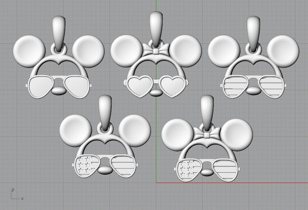 Pendant Mickey Mouse with sunglasses Set 5 pcs 3D print model_13