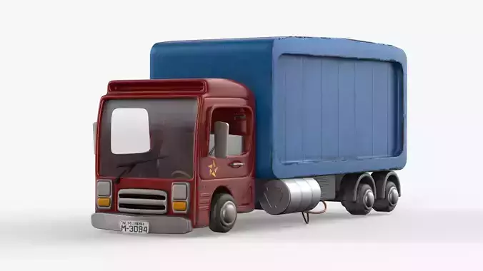 Cartoon Red Truck PBR  Low-poly 3D model