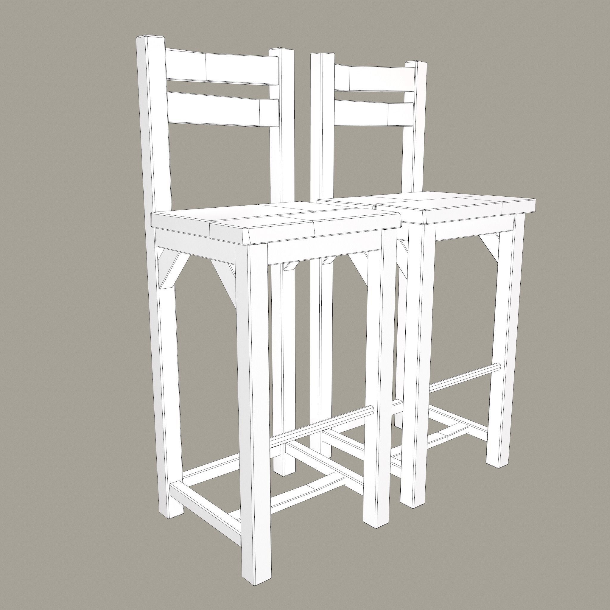 Medieval Tavern Style High Table and Chairs 3D Model Collection_48