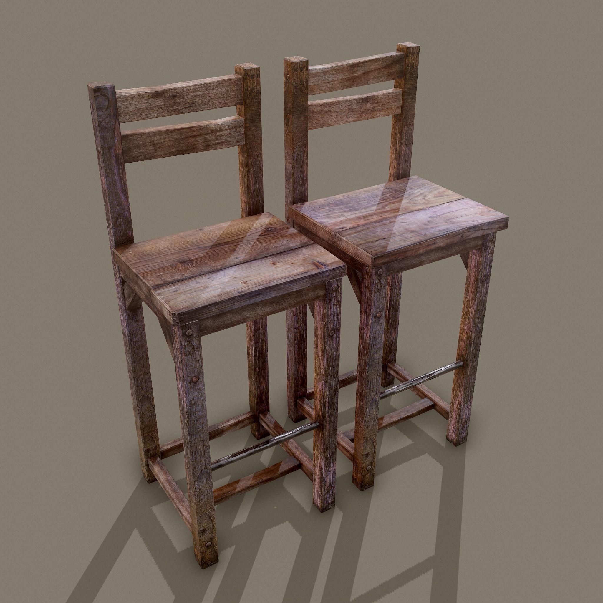 Medieval Tavern Style High Table and Chairs 3D Model Collection_16