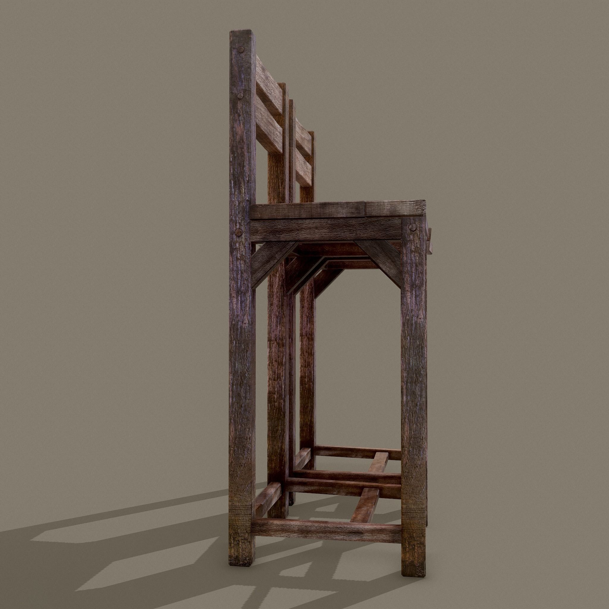 Medieval Tavern Style High Table and Chairs 3D Model Collection_19