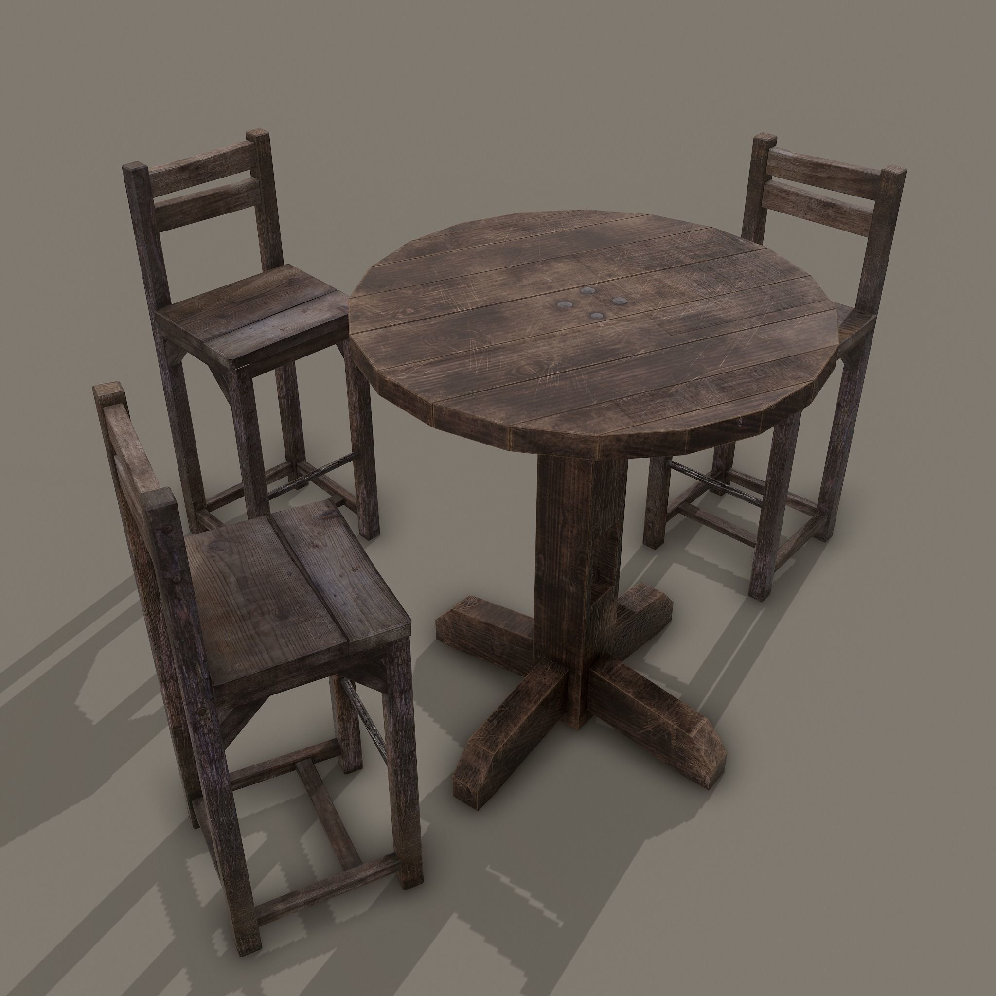 Medieval Tavern Style High Table and Chairs 3D Model Collection_6