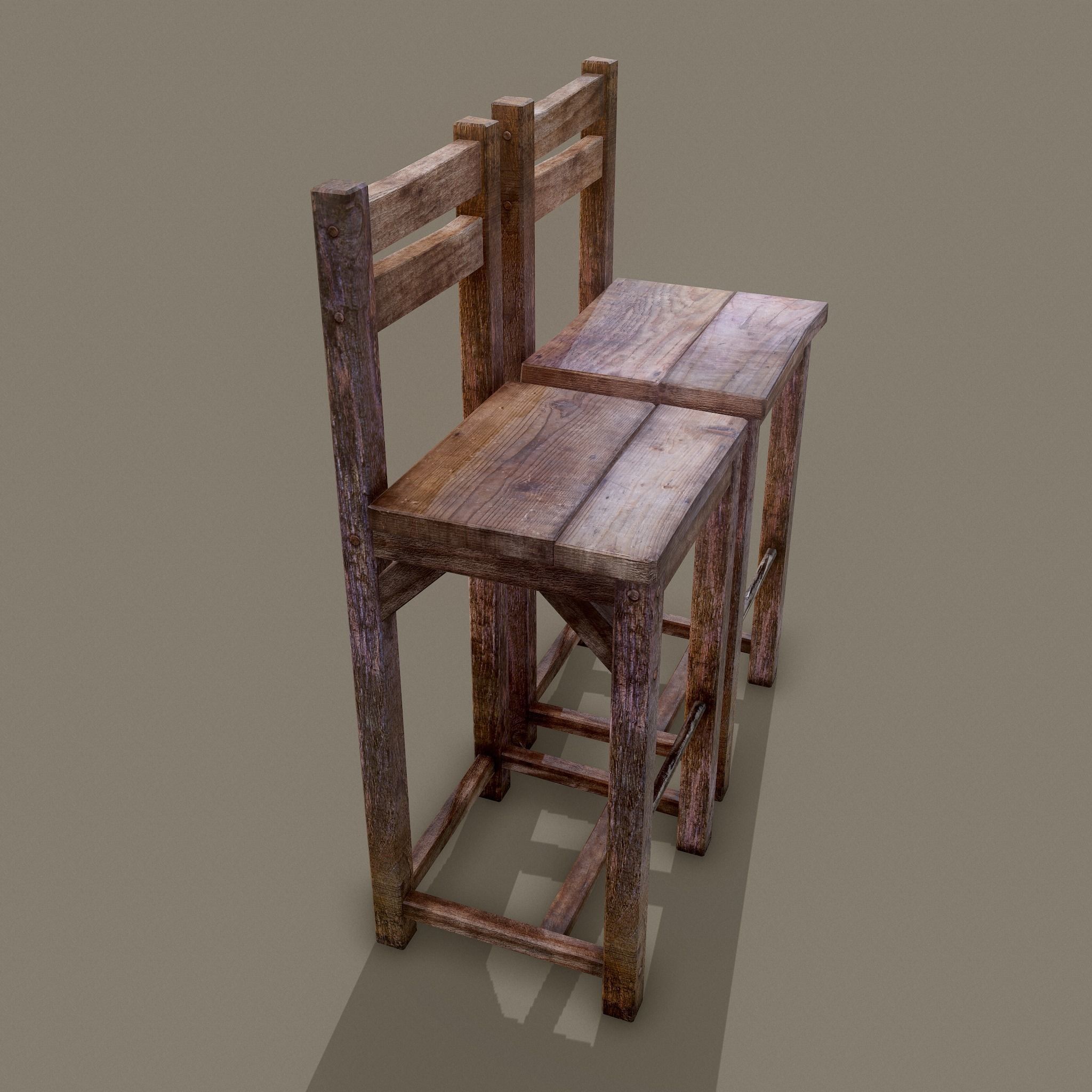 Medieval Tavern Style High Table and Chairs 3D Model Collection_11